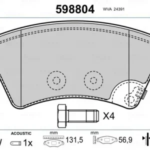 Zestaw klocków hamulcowych, hamulce tarczowe VALEO 598804 Oferta limitowana