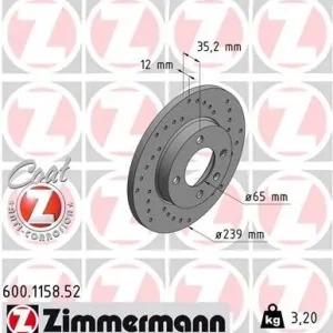 Oferta limitowana Tarcza hamulcowa ZIMMERMANN 600.1158.52