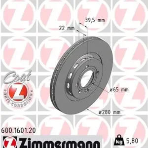 Tarcza hamulcowa ZIMMERMANN 600.1601.20 Premium