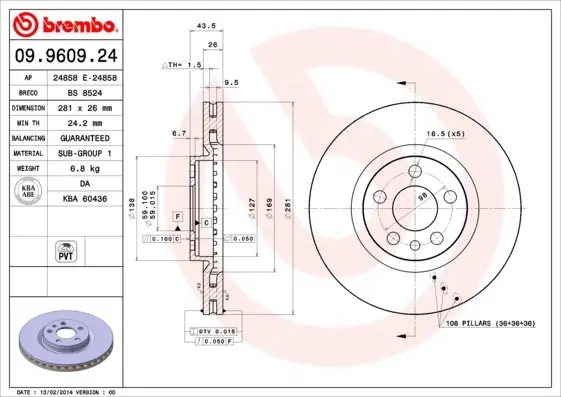 Zamów teraz Tarcza hamulcowa BREMBO 09.9609.24 4246J3