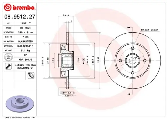 Zamów teraz Tarcza hamulcowa BREMBO 08.9512.27 424919