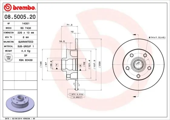 Tarcza hamulcowa BREMBO 08.5005.20 357615601B Nie przegap