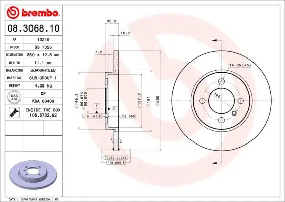 Tarcza hamulcowa BREMBO 08.3068.10 34111154747 Taniej