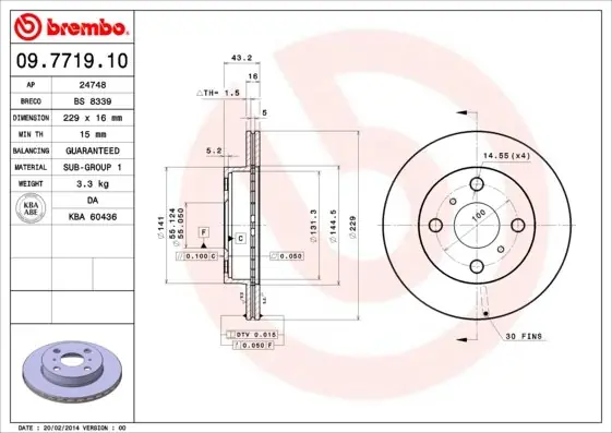Oferta limitowana Tarcza hamulcowa BREMBO 09.7719.10 4351210160