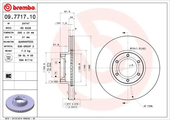 Zamów dziś Tarcza hamulcowa BREMBO 09.7717.10 7700302128