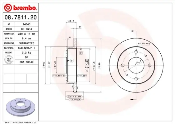Tarcza hamulcowa BREMBO 08.7811.20 5171202110 Do wyczerpania zapasów