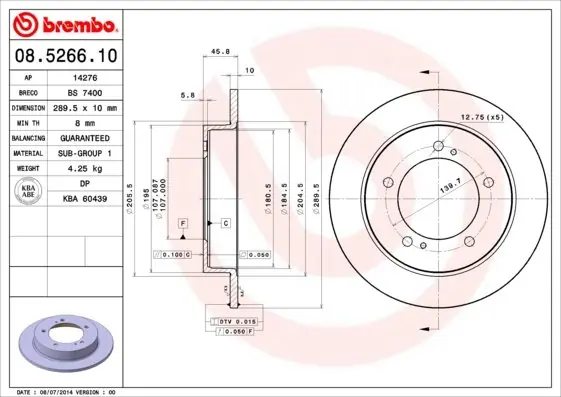 Tarcza hamulcowa BREMBO 08.5266.10 5521160A00 Nowość