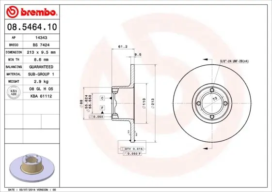 Tarcza hamulcowa BREMBO 08.5464.10 GBD90806 Ostatnie sztuki