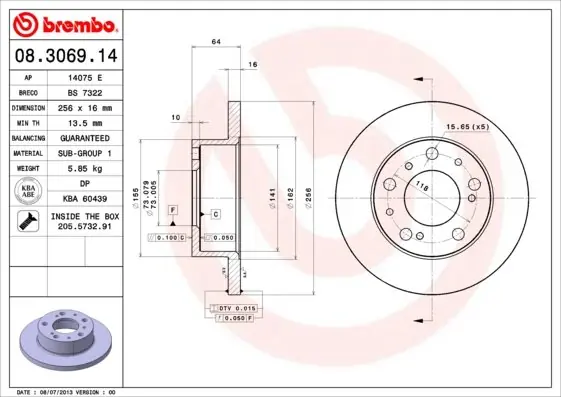 Tarcza hamulcowa BREMBO 08.3069.14 7531819 Promocja