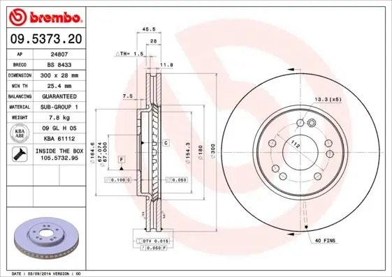 Tarcza hamulcowa BREMBO 09.5373.20 1294210612 Wybór klientów